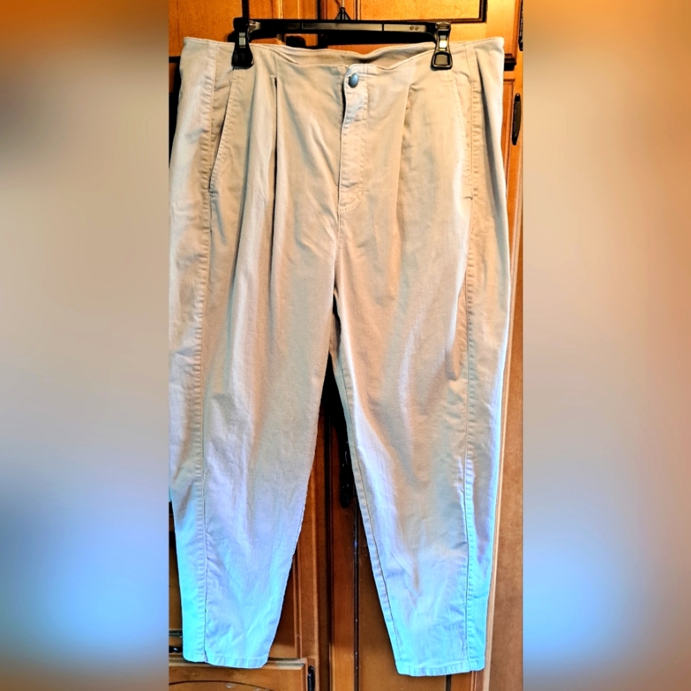 Eileen Fisher Khaki Denim Tapered Ankle Seam Pant Womens 16 Pet Organic Cotton